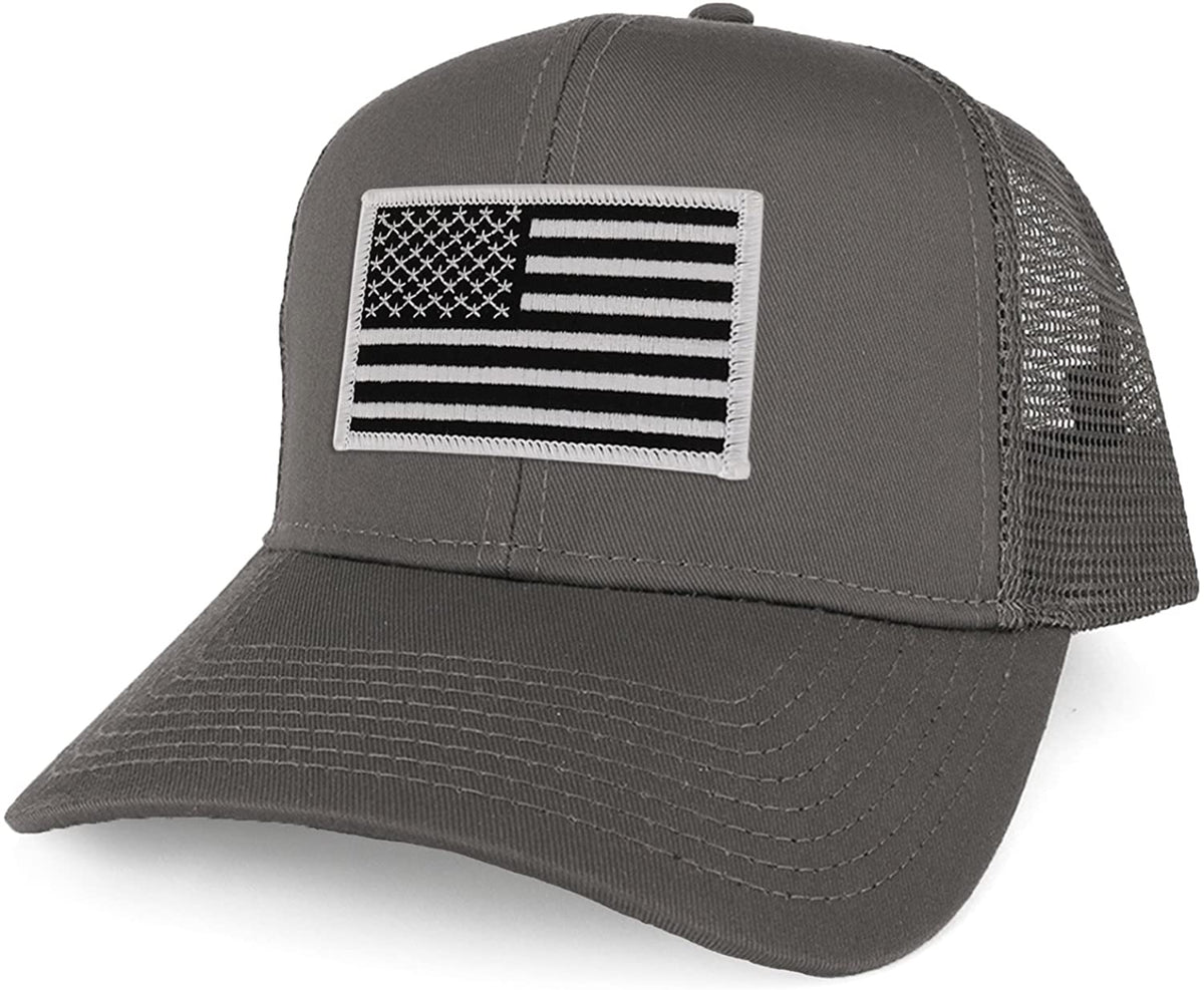 Armycrew XXL Oversize Black White USA Flag Patch Mesh Back Trucker Baseball Cap - Black
