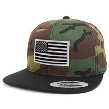 Armycrew Assorted USA Patch Two Tone Camo Black Flatbill Snapback Baseball Cap