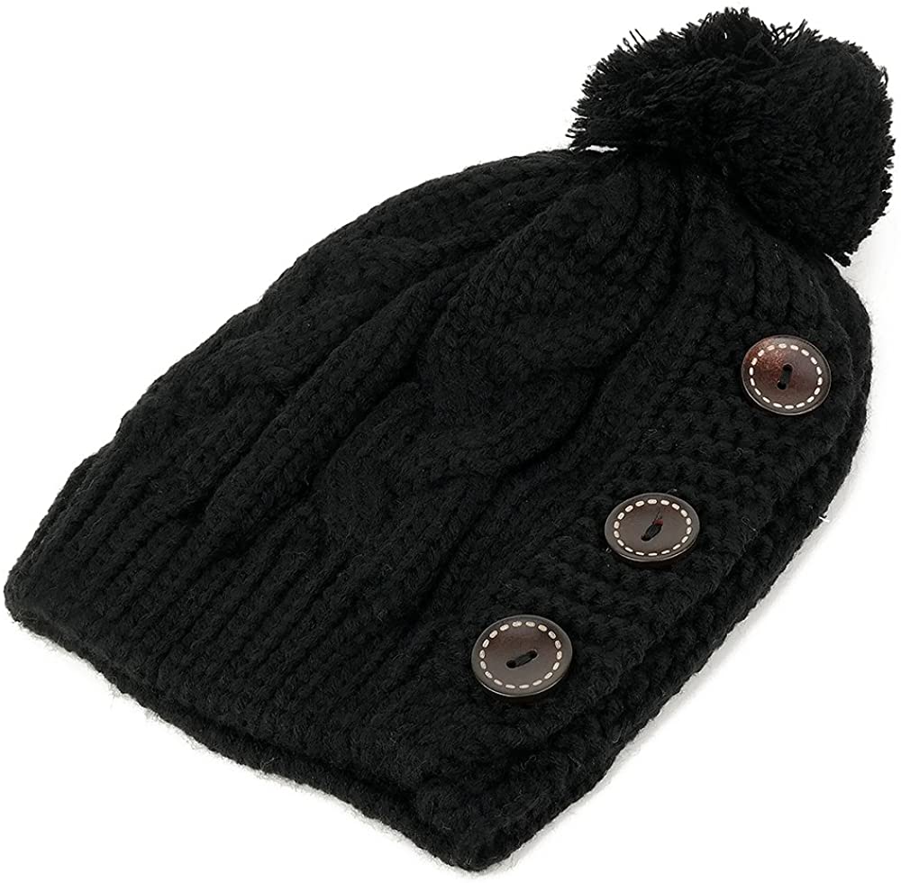 Armycrew 3 Button Winter Knitted Beanie Hat with Pom Pom