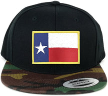 Flexfit Texas State Flag Embroidered Iron on Patch Snapback Cap with Camo Visor