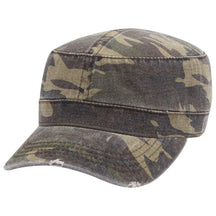 Armycrew Frayed Bill Flat Top Military Style Camo Washed Cadet Cap