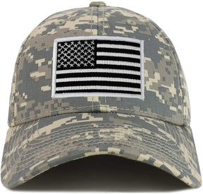 Armycrew Black White American Flag Patch Camouflage Structured Baseball Cap - ACU