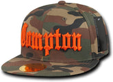 Camo Old English Embroidered Flat Bill Snapback Cotton Cap - Orange - Compton