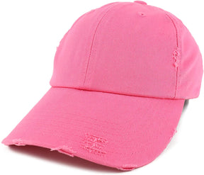 Armycrew Low Profile Distressed Frayed Cotton Twill Baseball Cap Dad Hat - Pink