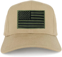 USA American Flag Logo Embroidered Iron On Patch Snap Back Cap - Khaki