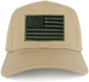 USA American Flag Logo Embroidered Iron On Patch Snap Back Cap - Khaki