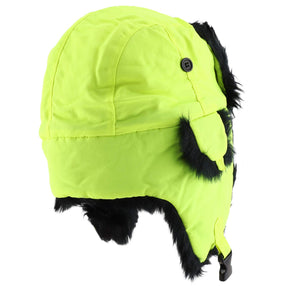 Decky Brands Bright Neon Black Fur Aviator High Visibility Winter Trooper Hat - Neon Yellow - LXL