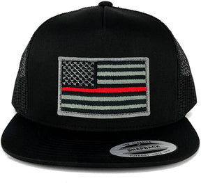 Flexfit 5 Panel American Flag Patched Snapback Mesh Cap - Black