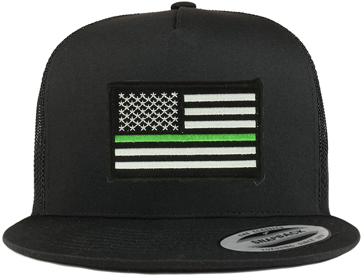 Armycrew 5 Panel Thin Green Line USA Flag Patch Flatbill Mesh Snapback