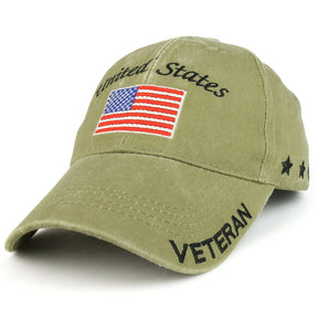 Armycrew United States American Flag Veteran Embroidered Pigment Dyed Washed Cotton Cap