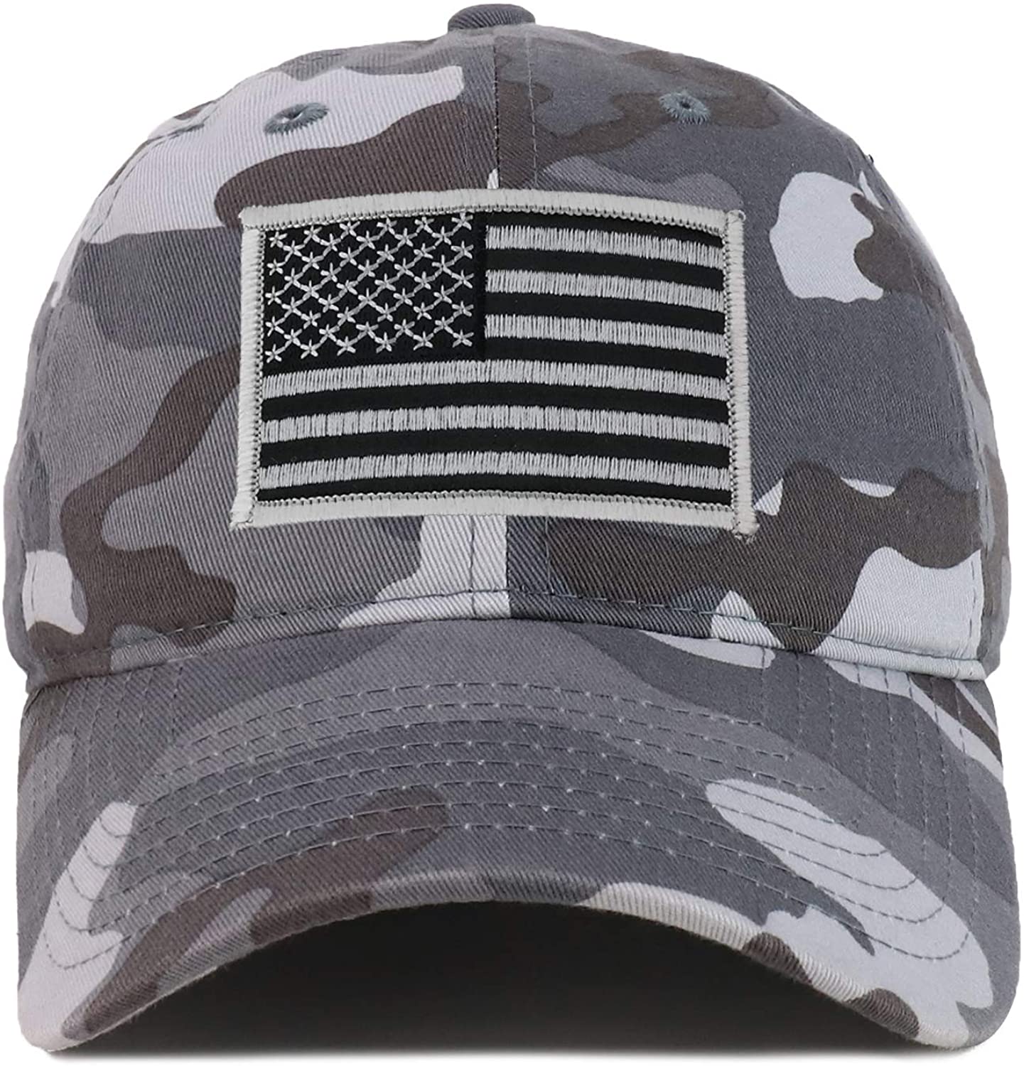 Armycrew Black Grey American Flag Embroidered Patch Camo Soft Crown Baseball Cap