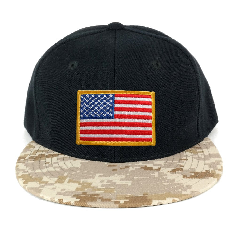 USA American Flag Embroidered Iron on Patch Desert Camo Bill Snapback Cap - DES