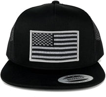 Flexfit 5 Panel American Flag Patched Snapback Mesh Cap - Black