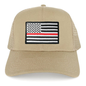 Armycrew XXL Oversize Thin Red Line 2 USA Flag Patch Mesh Back Trucker Baseball Cap