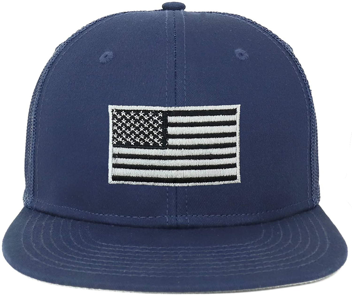 Armycrew Oversize XXL Grey American Flag Embroidered Flatbill Mesh Snapback Cap