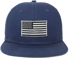 Armycrew Oversize XXL Grey American Flag Embroidered Flatbill Mesh Snapback Cap