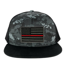 Armycrew US American Flag Embroidered Patch Adjustable Flat Bill Camo Trucker Cap - BNB - Black Grey