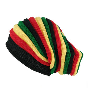 Armycrew Ribbed Trim Rasta Striped Printed Extra Baggy Slouchy Long Beanie Hat