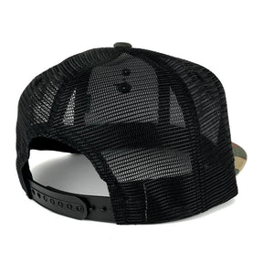 US American Flag Iron on Patch Flat Bill Camo Snapback Trucker Cap - WWB - Black Grey