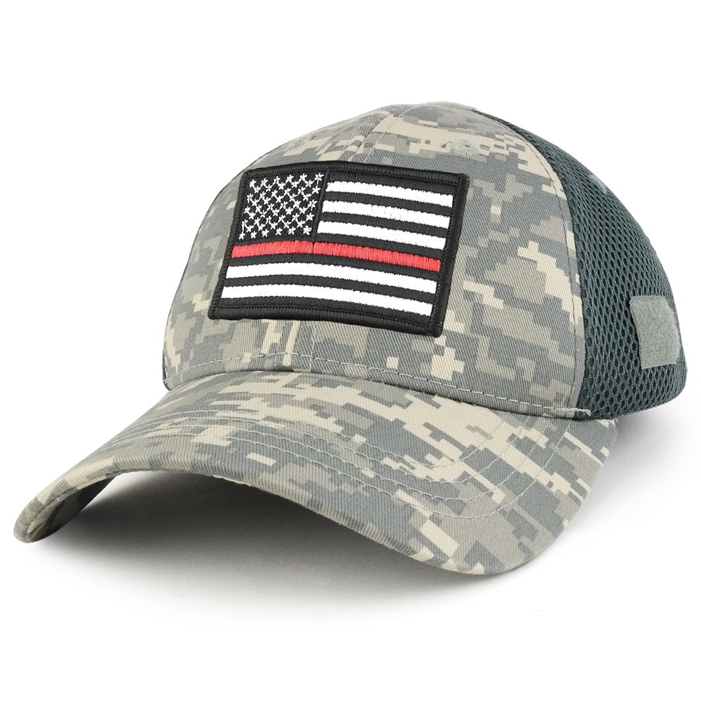 Thin RED Line American Flag Embroidered Patch Low Crown Adjustable Tactical Mesh Cap