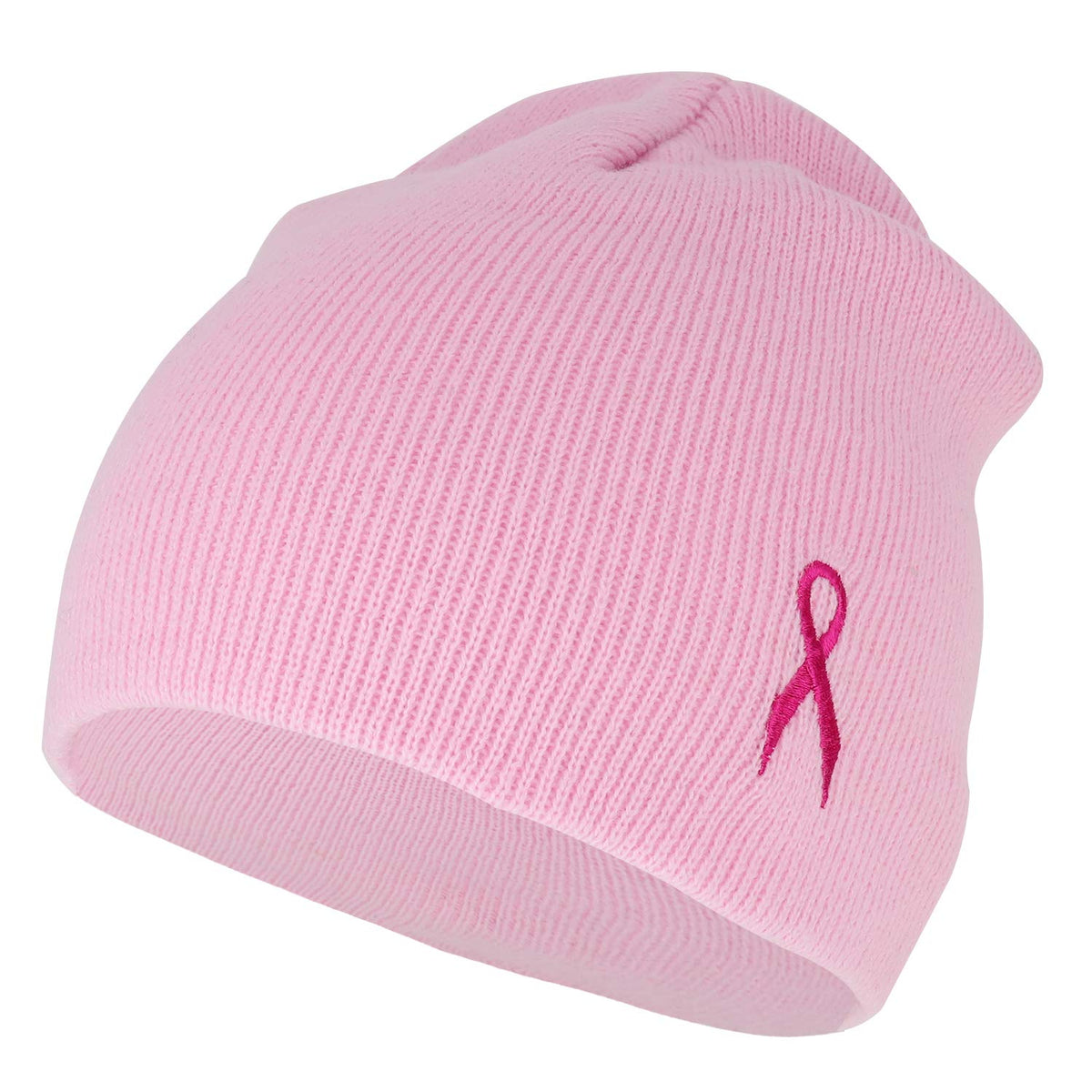 Armycrew Breast Cancer Awareness Pink Ribbon Side Embroidered Short Beanie