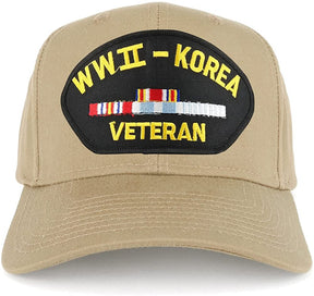 Armycrew WW2 to Korea Veteran Embroidered Patch Snapback Baseball Cap