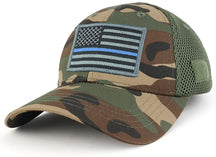 Armycrew US American Flag Thin Blue Line Embroidered Patch Low Crown Adjustable Tactical Mesh Cap