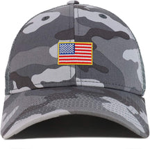 Armycrew Small American Flag Patch Camouflage Structured Mesh Trucker Cap