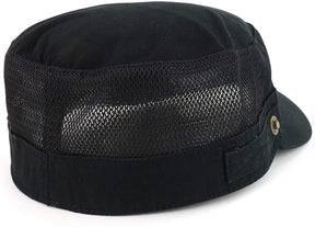 Armycrew Crossbone Skull Patch Brushed Canvas Meshed Flat Top Army Cap - Black - L