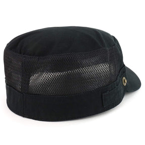 Armycrew Crossbone Skull Patch Brushed Canvas Meshed Flat Top Army Cap - Black - M