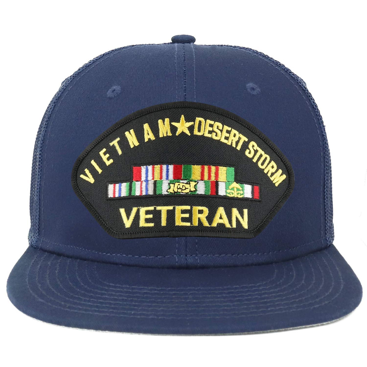 Armycrew Oversize XXL Vietnam Desert Storm Veteran Patch Flatbill Mesh Snapback Cap - Black - 2XL