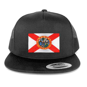 Armycrew New Florida State Flag Patch 5 Panel Flatbill Snapback Mesh Cap - Charcoal