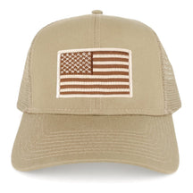 USA American Flag Embroidered Patch Snapback Mesh Trucker Cap - KHAKI