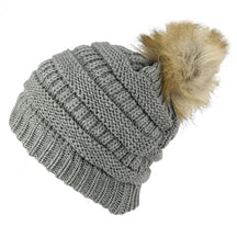 Armycrew Womens Soft Ribbed Faux Fur Pom Pom Beanie Hat