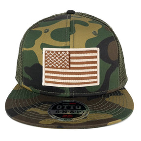 Armycrew USA American Flag Embroidered Patch Camo Snapback Mesh Cap - CAMO Olive