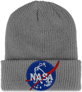 Armycrew NASA Insignia Logo Embroidered Patch Ribbed Cuffed Knit Beanie - Black
