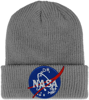 Armycrew NASA Insignia Logo Embroidered Patch Ribbed Cuffed Knit Beanie - Black