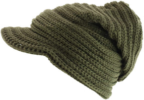 Armycrew Rasta Cable Knit Slouch Winter Visored Beanie Hat