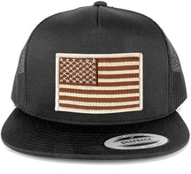 Flexfit 5 Panel American Flag Patched Snapback Mesh Charcoal Cap - Black Red Patch