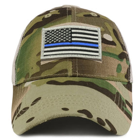 Armycrew USA Thin Blue Line Flag Tactical Patch Cotton Adjustable Trucker Cap
