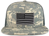 Black Grey American Flag Iron on Patch Flat Bill Ripstop Trucker Mesh Cap