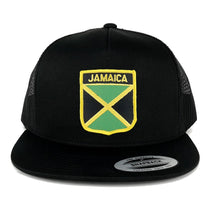 Flexfit 5 Panel Jamaica Flag Shield and Text Embroidered Patch Snapback Mesh Cap