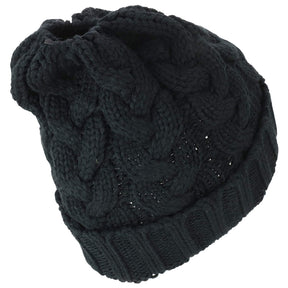 Armycrew Cable Knit Messy Bun Hair Winter Ponytail Beanie Cap