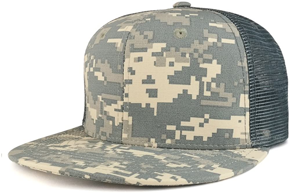 Cotton Ripstop Flat Bill Trucker Mesh Back Baseball Cap