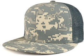 Cotton Ripstop Flat Bill Trucker Mesh Back Baseball Cap