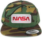 Flexfit NASA Worm Red Text Embroidered Iron on Patch Flat Bill Snapback Cap - CAMO