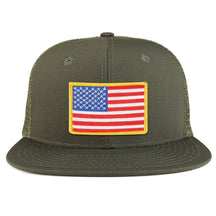 Yellow American Flag Iron on Patch Flat Bill Ripstop Trucker Mesh Cap