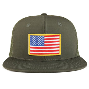 Yellow American Flag Iron on Patch Flat Bill Ripstop Trucker Mesh Cap