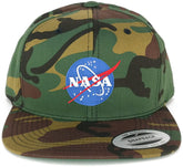 Flexfit NASA Small Insignia Space Embroidered Iron on Patch Flat Bill Snapback Cap - CAMO