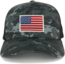 Armycrew US American Flag Embroidered Patch Adjustable Camo Trucker Cap - NTG-Black - Black Grey